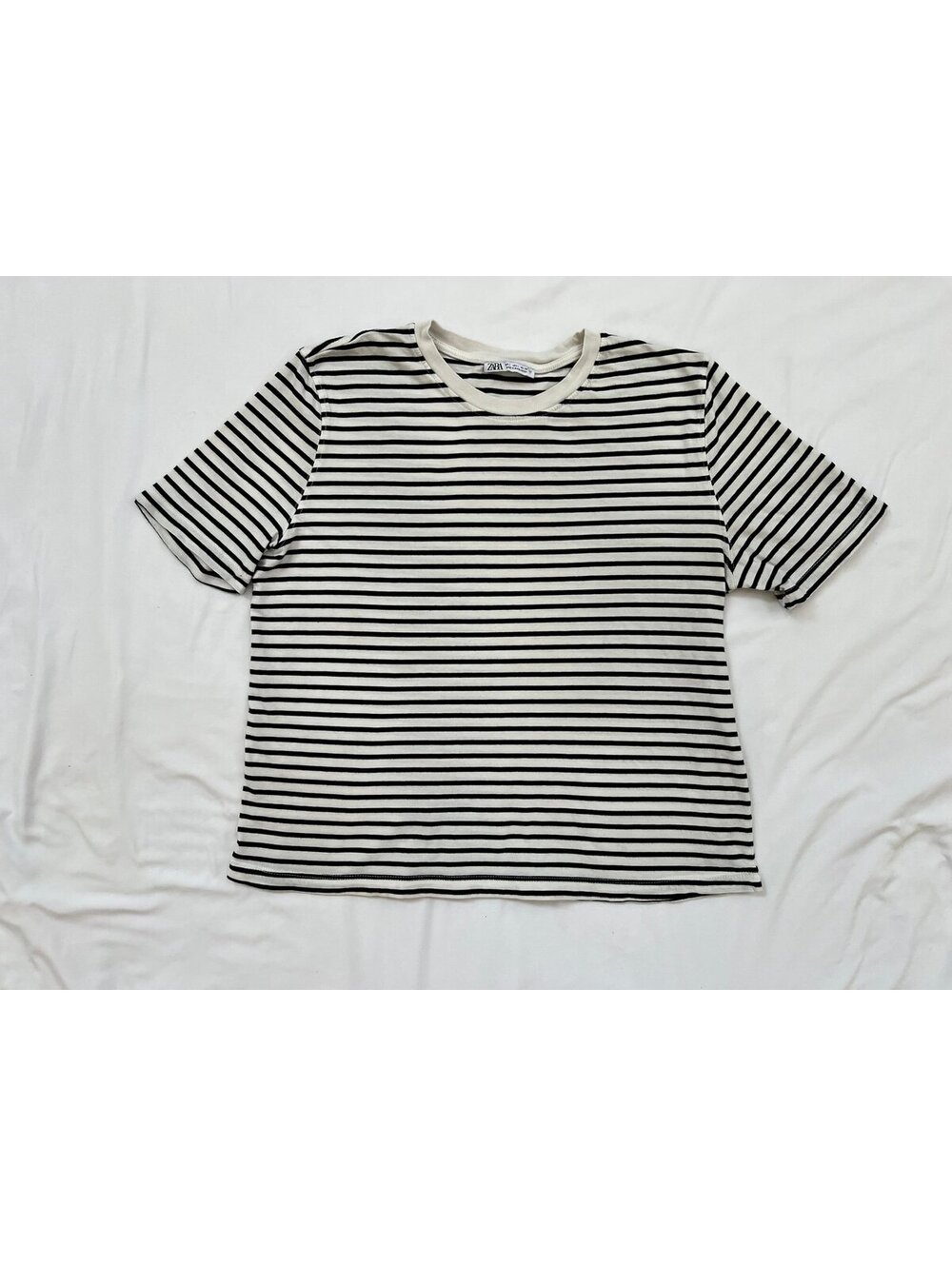 ZARA Women’s size large black and white striped short sleeve shirt